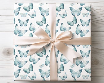 Blue Butterflies Wrapping Paper | Mother's Day Gift Wrap | Butterfly Wrapping Paper | 2 Size Options | 2 Finishes