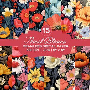Wildflower Big Blooms Digital Paper: Seamless Botanical Patterns (15 JPEG Files, 12x12 inches)