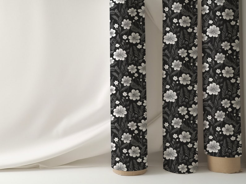 Black & White Floral Gift Wrap Floral Wrapping Paper Botanical Wrapping Paper Modern Gift Wrap 24x60 Roll image 3