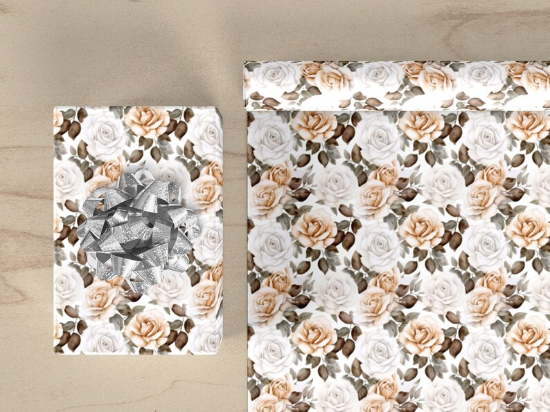 White Floral Gift Wrap Floral Wrapping Paper Wedding Gift Wrap Rose Wrapping Paper 24x60 Roll image 2