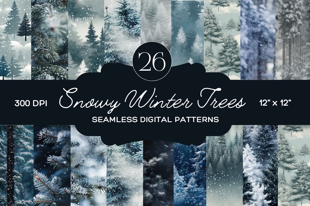 Snowy Winter Trees Seamless Digital Paper Snow Scrapbook Paper