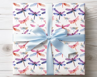 Watercolor Dragonfly Wrapping Paper | Mother's Day Gift Wrap | Spring Wrapping Paper | 2 Size Options | 2 Finishes