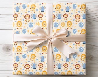 Happy Animals Wrapping Paper | Baby Shower Gift Wrap | Birthday Wrapping Paper | 2 Size Options | 2 Finishes