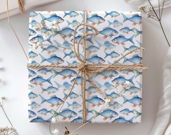 Swimming Watercolor Fish Wrapping Paper | Father's Day Gift Wrap | Nature Wrapping Paper | 2 Size Options | 2 Finishes