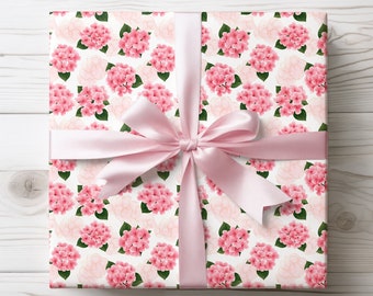 Pink Hydrangeas Wrapping Paper | Mother's Day Gift Wrap | Floral Gift Wrap | 2 Size Options | 2 Finishes