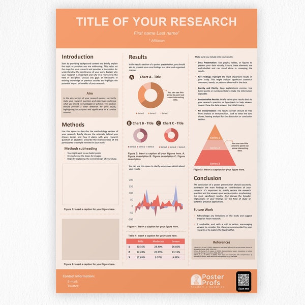 Professional University Research Scientific Display / A0 Academic Poster Template Portrait / Orange Natural / PowerPoint .pptx DIGITAL /