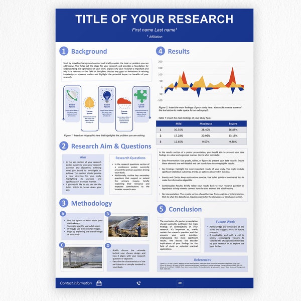 Professional University Research Scientific Display / A0 Academic Poster Template Portrait / Blue White / PowerPoint .pptx DIGITAL /