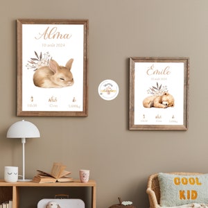 Personalized birth poster for child's room • Animal theme • Birth gift