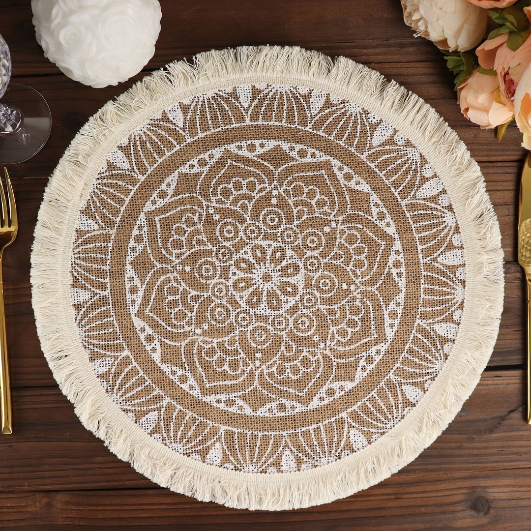 Set of 4 15'' Round Burlap Placemats Boho Placemats Etsy