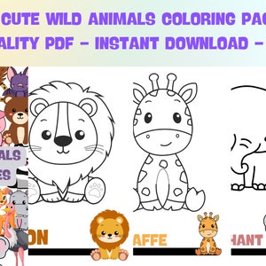 Cute Wild Animals Coloring Book for Kids – 25 Fun Pages – Printable Jungle & Safari Animals – Instant Download PDF