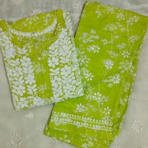 Pure Mul Cotton Kurti Palazzo Set with Chikankari, Chikankari Kurti, Festive Wear, Ethnic Wear, Trendy Kurti,Gift for her, Green Palazzo Set