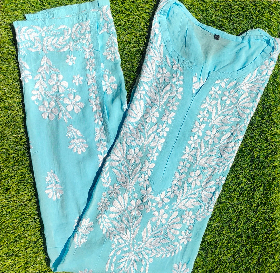 Modal Cotton Kurti With Lucknow Chikankari Lucknow Kurti Etsy