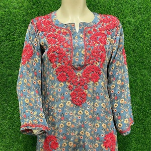 Natural Crepe Chikankari short top,Lucknavi short top, Chikankari top, Festive Wear, Ethnic Wear, Trendy Kurti,Red chikankari top,plus size