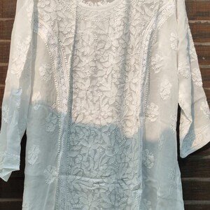 Full jaal top with Lucknow Chikankari,Lucknavi white top,Pure Viscous fabric, resham thread, Trendy Kurti, Gift for her