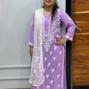 Pure Modal Kurti Palazzo Set with Chikankari, Chikankari Kurti,Ethnic Wear,Gift for her, Purple palazzo set,Modal Kurti,Lucknavi Kurti