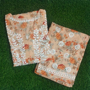 Pure Mul Cotton Kurti Palazzo Set con Chikankari, Chikankari Kurti, Ropa festiva, Ropa étnica, Kurti de moda, Regalo para ella, Lucknavi Palazzo Set,