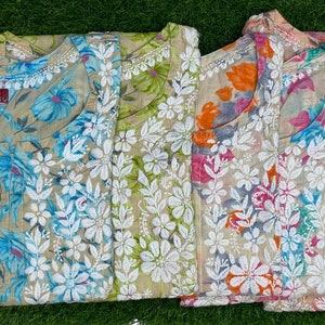 Mul Cotton Kurti con Lucknow Chikankari, Lucknow Kurti, Chikankari Kurti, Ropa festiva, Ropa étnica, Kurti de moda, Regalo para ella
