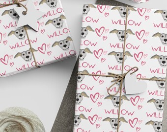 Valentine's Day Custom Wrapping Paper Using Pet Name Personalized Whippet Wrapping Paper Dog Gift Wrapping Pet Gift Wrap Dog Name Wrapping