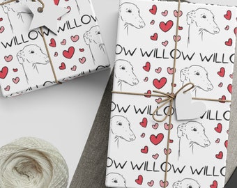 Valentijnsdag aangepast inpakpapier met behulp van de naam van het huisdier Gepersonaliseerde Whippet-inpakpapier Hondencadeauverpakking Huisdiercadeauverpakking Hondennaamverpakking