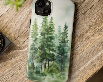 Watercolor Forest iPhone 15 Case - Serene Landscape - Pine Trees Mountain iPhone Cover - Nature Case - iPhone 14, 13, 12, 11, X, Pro Max, SE