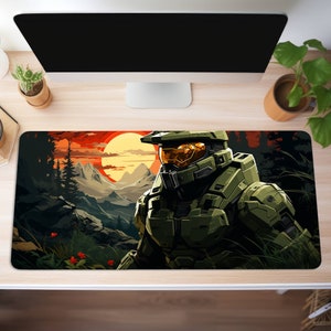 Master Chief in Jungle Desk Mat - Dual Tone Halo Computer Mat - Mouse Pad for Computer - Gamer Gift - 3 Sizes (12 x18, 12 x 22, 15.5 x 31in)