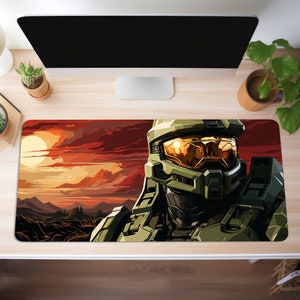The Master Chief Halo Desk Mat - Gift for Gamers - PC Gaming Set Up - PC Gaming Accessory - Halo Mouse Pad - 12 x 18, 12 x 22, 15.5 x 31in