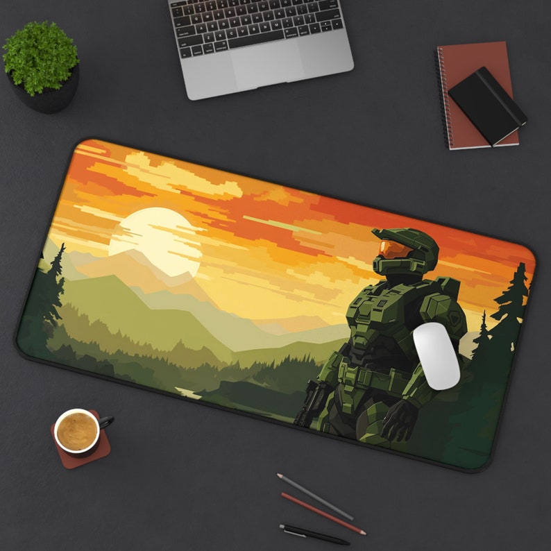 Master Chief Pixel Art Desk Mat Halo in Forest Computer Mat Mouse Pad