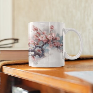 Vibrant Cherry Blossoms Coffee Mug | Japanese-Inspired Vintage Design | Elegant Ceramic Cup for Tea and Coffee