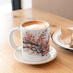 Japanese Cherry Blossoms Coffee Mug | Detailed Vintage Style | Vibrant Floral Design
