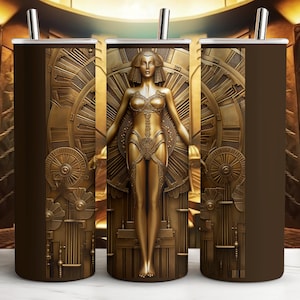 Art-Deco-Bronze Frau der Macht Bas-Relief 20 Unzen Skinny Tumbler Wrap Sublimation Design PNG Instant Digital File Download