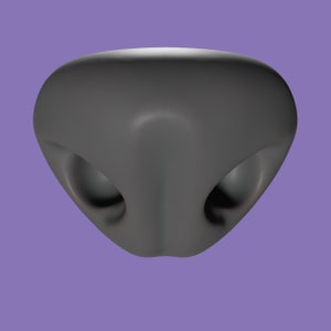 Könnte beinhalten: Ein graues 3D-Modell einer Nase mit Nasenlöchern.