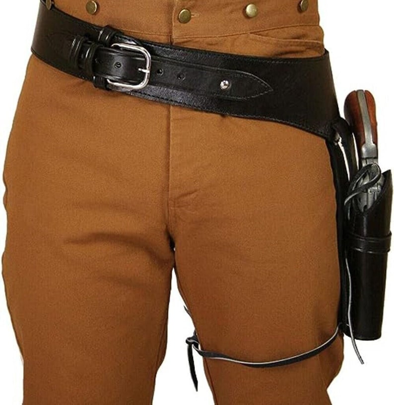 1911 Western Gun Belt and Holster Fast Draw .22/.38/.357 Left Hand Plain Black Leather Belt With