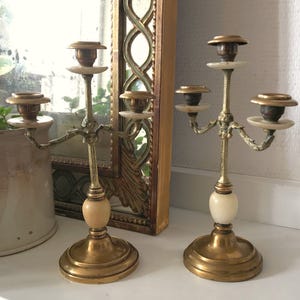 Pair of 3-armed candlesticks in gilt bronze, brass and onyx Napoleon III image 1