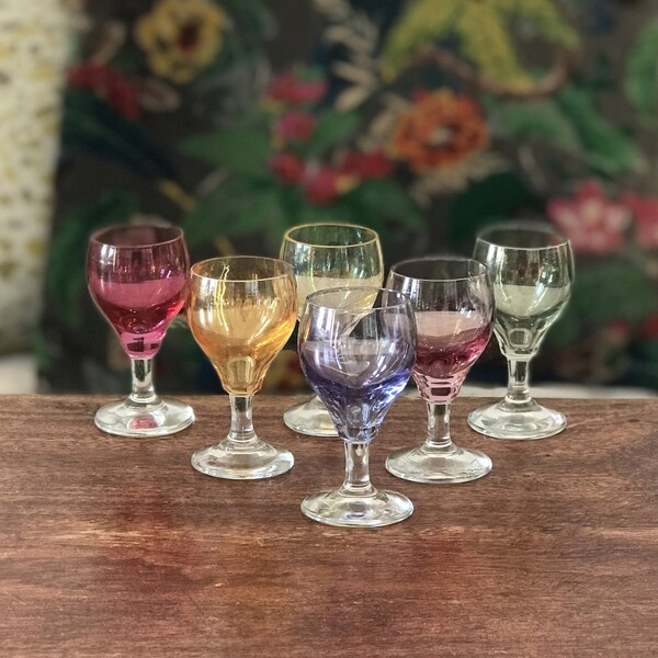 Ensemble de 6 verres ballons à liqueur multicolores en verre soufflé de Murano