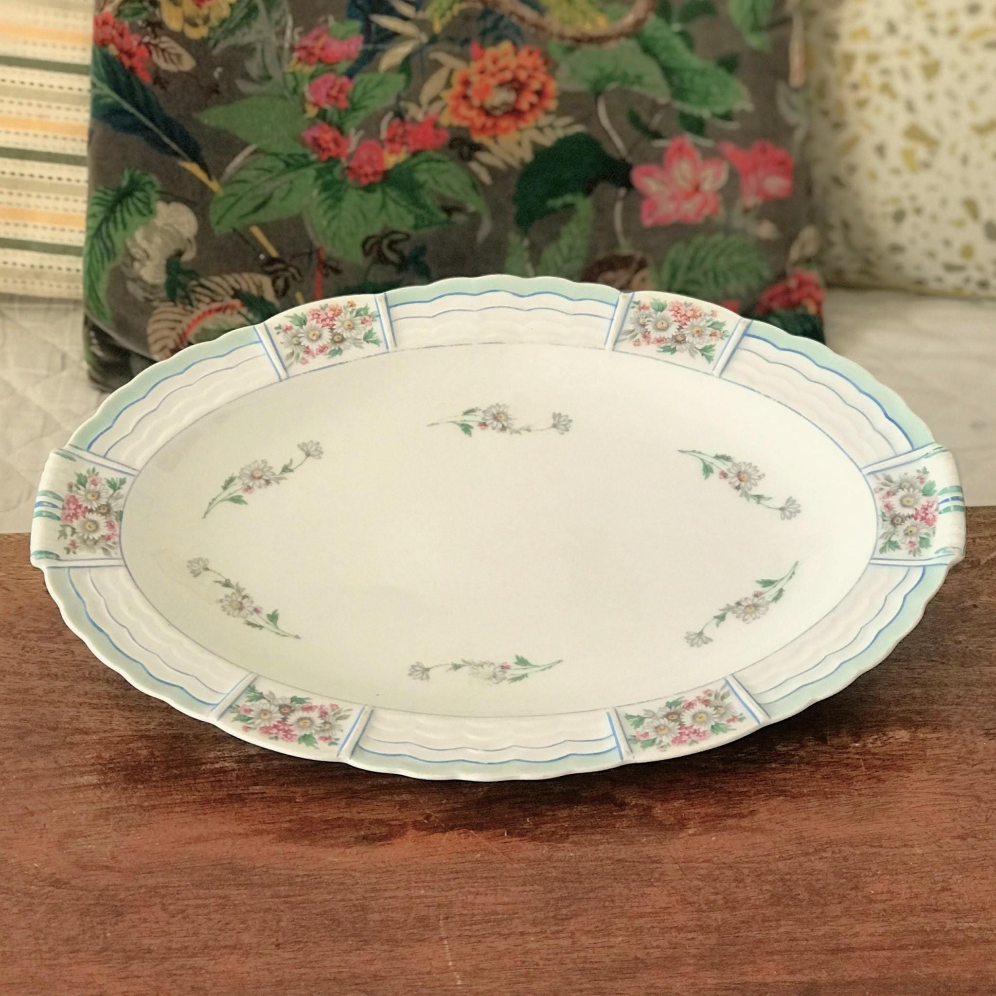 Oval Limoges Porcelain Serving Platter, Lanternier Pattern, Floral