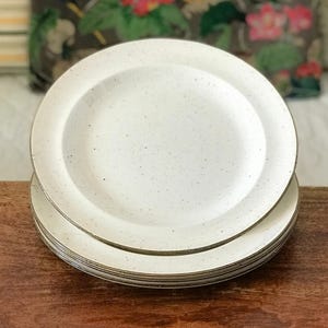 Set of 4 large speckled English ceramic plates, 25 cm in diameter