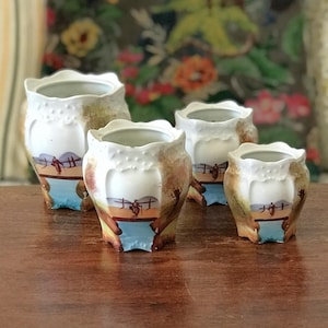 Ensemble de 4 pots à épice Art Nouveau 1900 décor orientaliste peint main