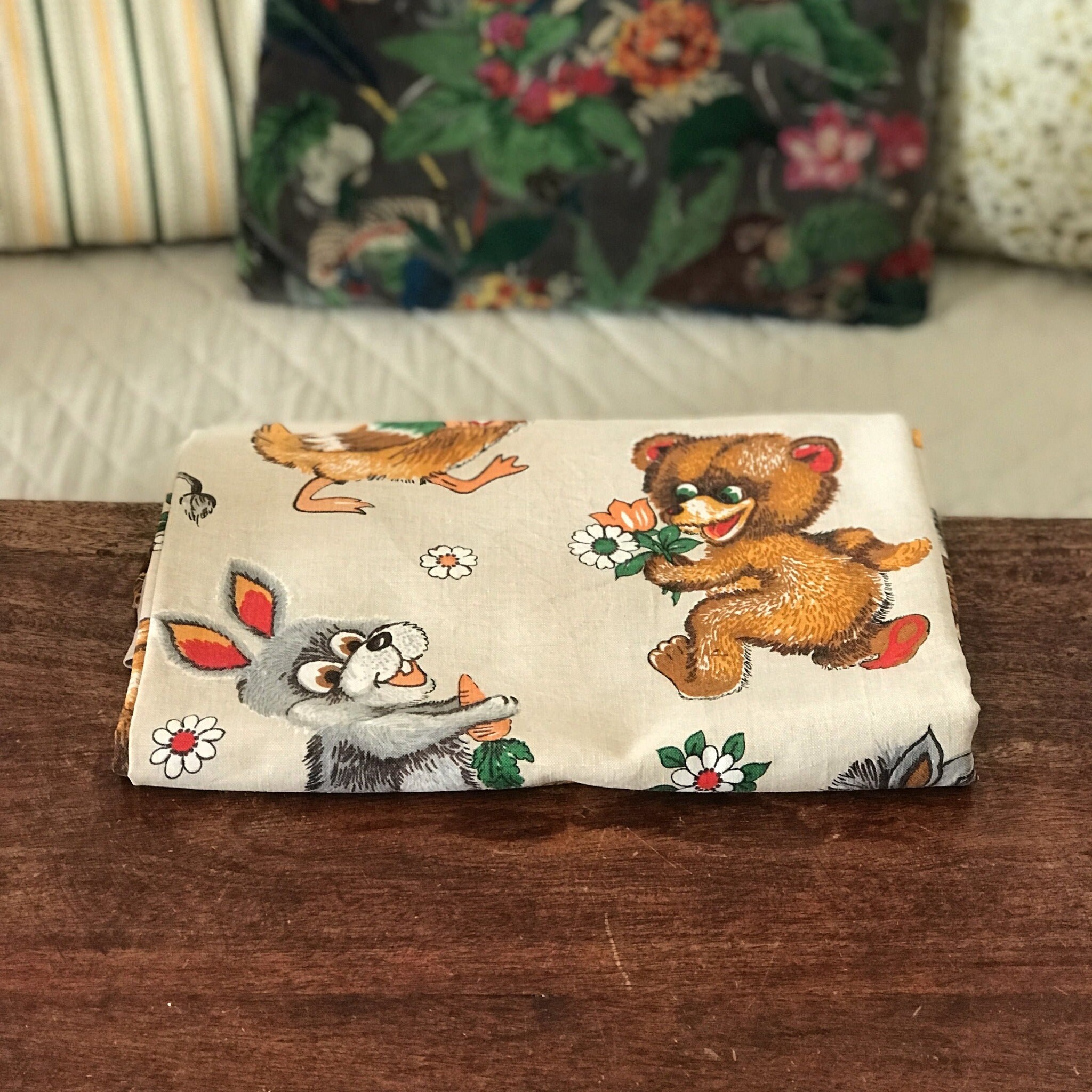 Coupon De Tissu Coton Enfant Motif Animaux - 76 X 113 Cm - Multicolore, Fabrication Française