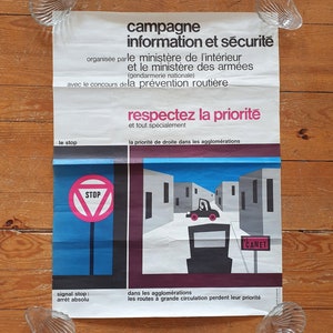 Vintage color road safety poster Respect the priority by Levet Kraemer 1950-1960