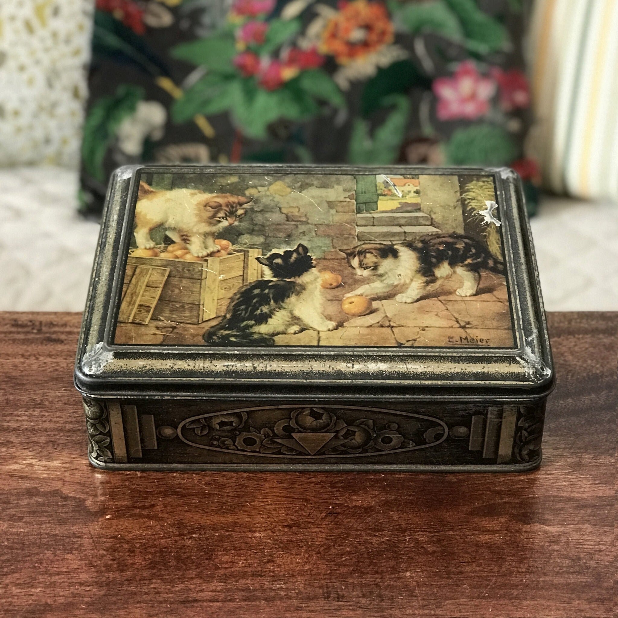 Rectangular Metal Box Drawing by E. Meier Kittens Playing Etsy UK