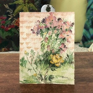 Charmante petite aquarelle de fleurs à encadrer format carte postale