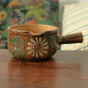 Glazed stoneware fondue pot from Alsace, Soufflenheim