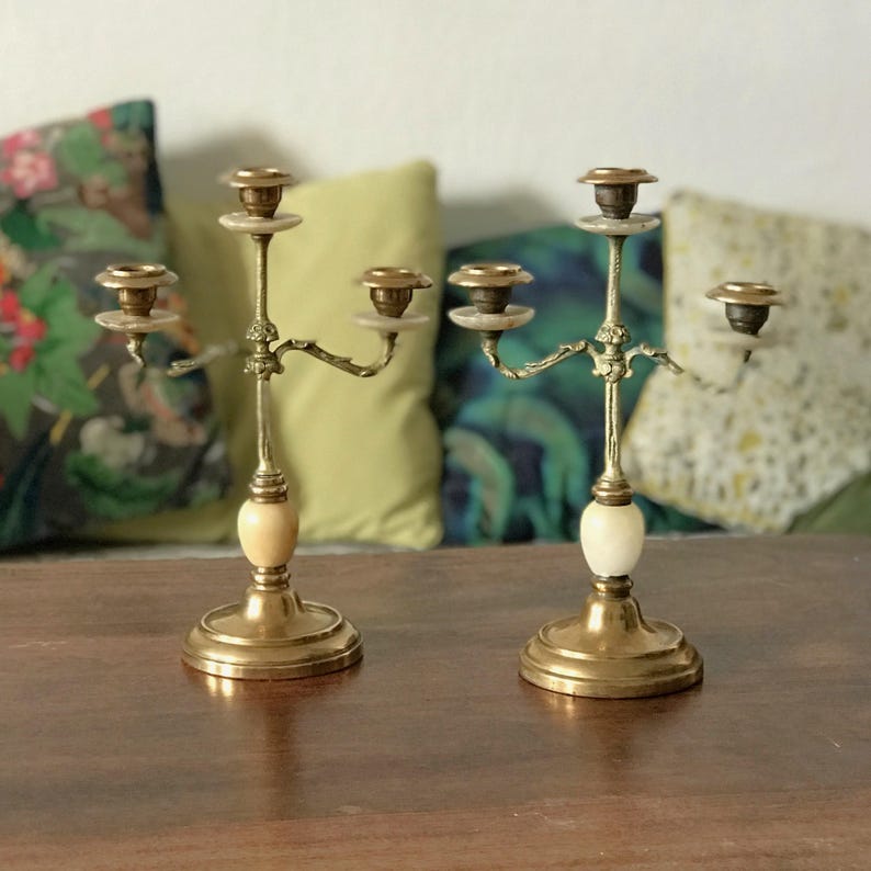 Pair of 3-armed candlesticks in gilt bronze, brass and onyx Napoleon III image 9