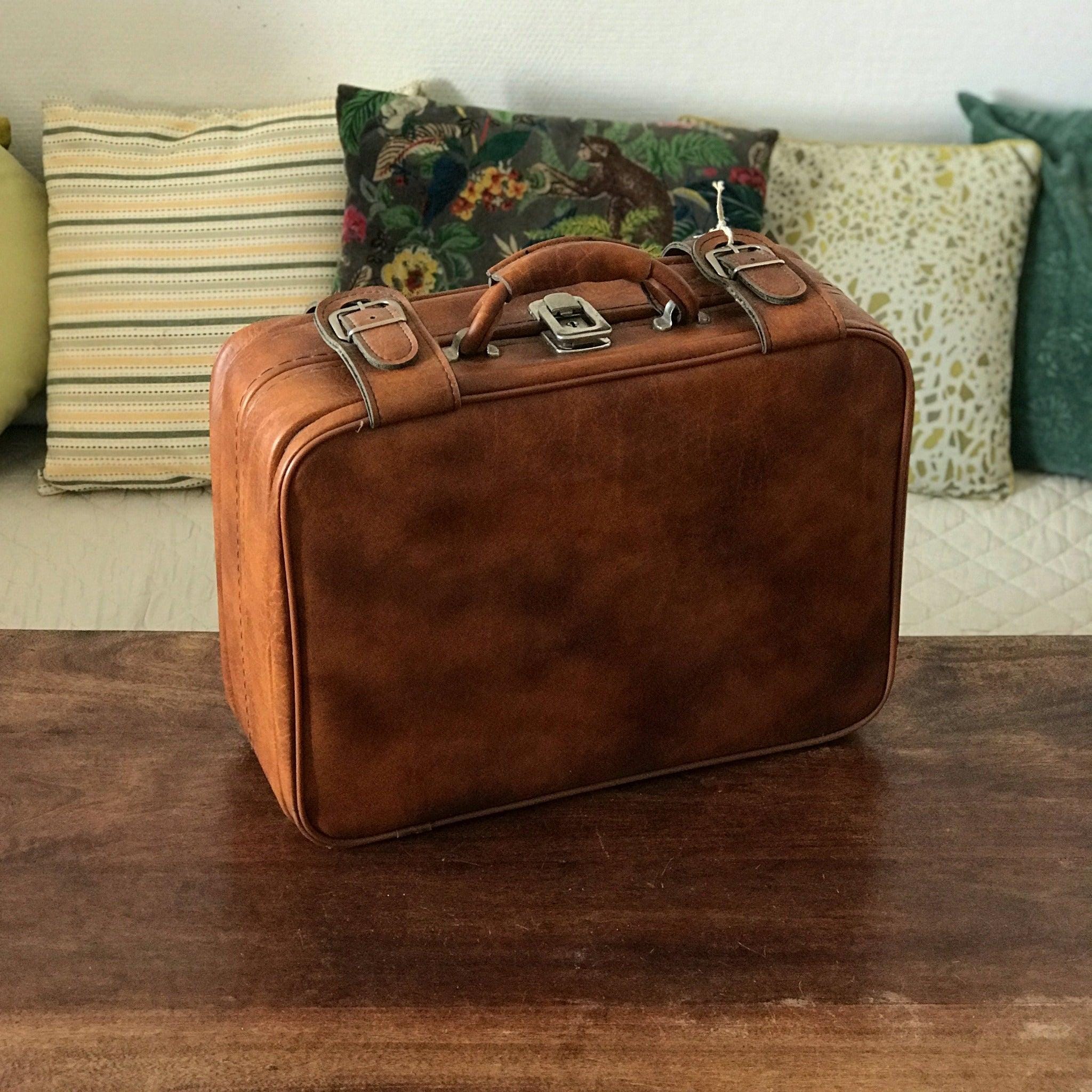 Petite valise vintage en cuir 42 x 32 x 16,5 cm France
