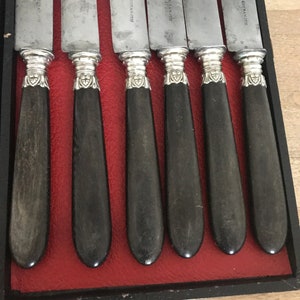 Service de 12 couteaux de table en métal argenté manche en ébène - Hello Broc