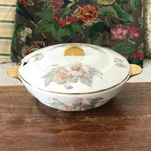 Gran sopera Art Déco ULIM en porcelana de Limoges con decoración de amapolas