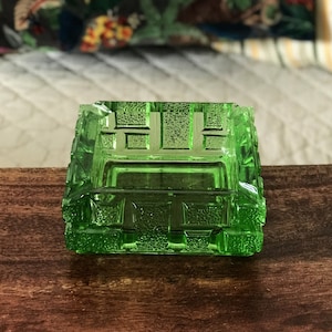 Large square ashtray in green molded glass