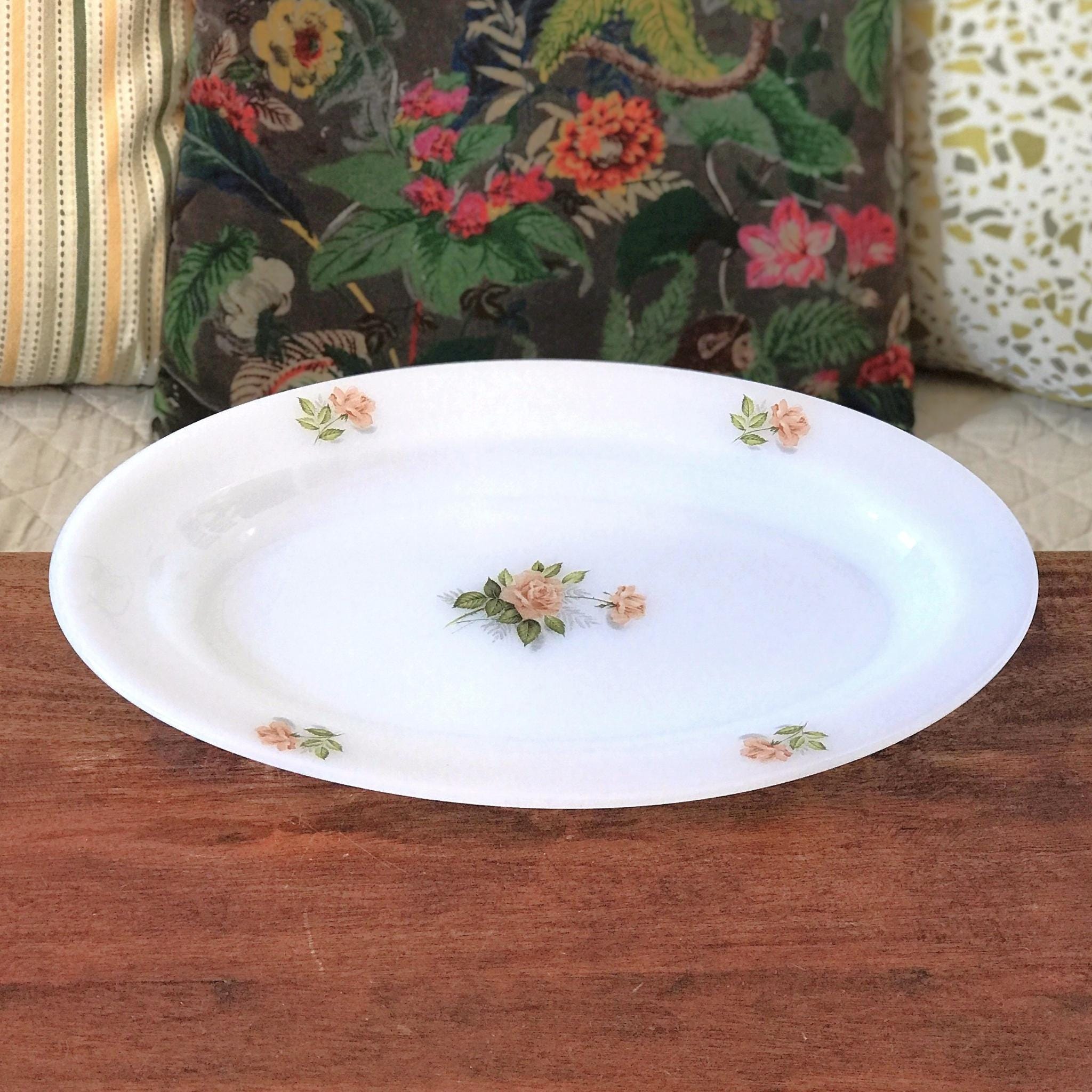 Années 1960 Plat de service Décor Anémones Arcopal France Verre Floral