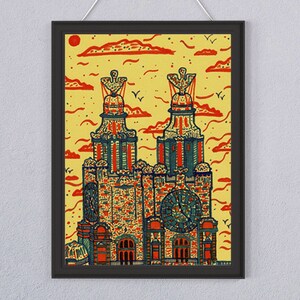Liverpool Liver Building Print. Liver Building Illustration.