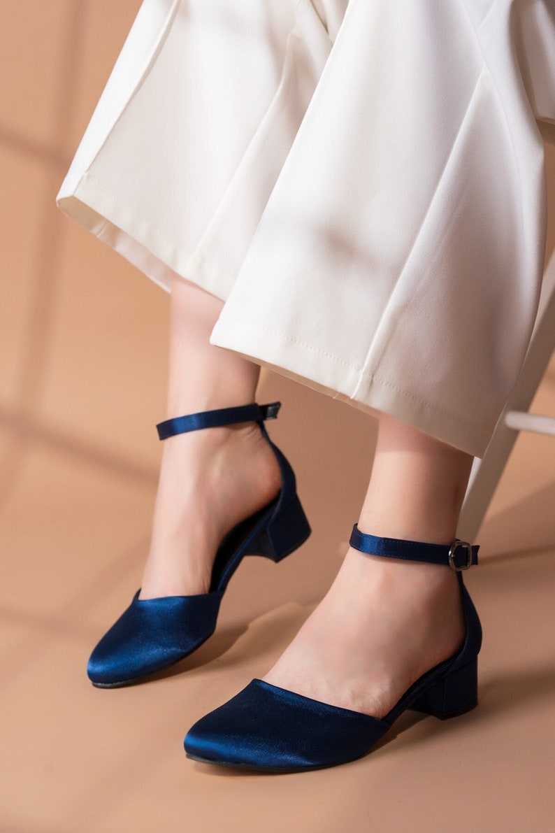 navy blue satin wedding shoes